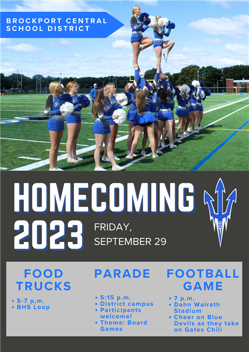 2023 Homecoming Flyer with Cheerleaders and event information